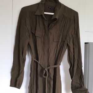 Madewell silk shirt dress size small olive